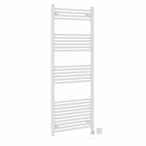 Bergen 1600 x 600mm Straight White Thermostatic Electric Heated Towel Rail with White Terma Element