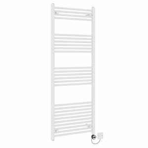 Bergen 1600 x 600mm Straight White Thermostatic Electric Heated Towel Rail with Black Terma Element