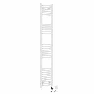 Bergen 1800 x 300mm Straight White Thermostatic Electric Heated Towel Rail with Black Terma Element