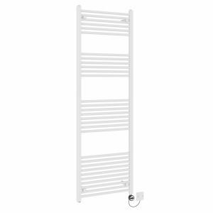 Bergen 1800 x 600mm Straight White Thermostatic Electric Heated Towel Rail with Black Terma Element