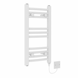 Fjord 600 x 300mm White Curved Electric Heated Towel Rail