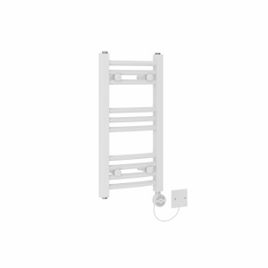 Fjord 600 x 300mm Curved White Thermostatic Electric Heated Towel Rail with White Terma Element