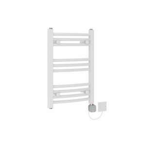 Fjord 600 x 400mm Curved White NEX Thermostatic Bluetooth Electric Heated Towel Rail