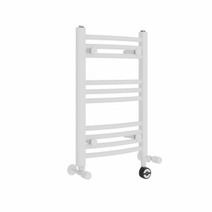 Fjord 600 x 400mm Dual Fuel Curved White Thermostatic Electric Heated Towel Rail