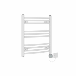 Fjord 600 x 500mm Curved White NEX Thermostatic Bluetooth Electric Heated Towel Rail