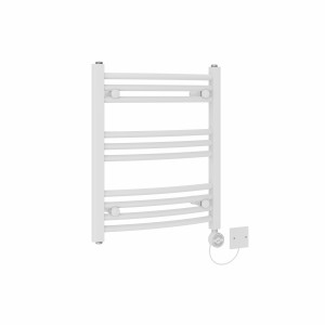 Fjord 600 x 500mm Curved White Thermostatic Electric Heated Towel Rail with White Terma Element