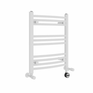 Fjord 600 x 500mm Dual Fuel Curved White Thermostatic Electric Heated Towel Rail