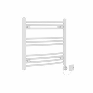 Fjord 600 x 600mm Curved White Thermostatic Electric Heated Towel Rail with White Terma Element