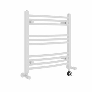 Fjord 600 x 600mm Dual Fuel Curved White Thermostatic Electric Heated Towel Rail