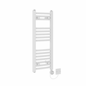 Fjord 800 x 300mm Curved White Thermostatic Electric Heated Towel Rail with White Terma Element