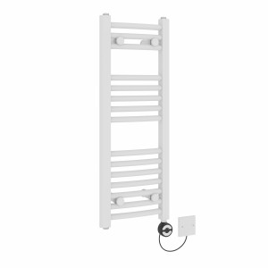 Fjord 800 x 300mm Curved White Thermostatic Electric Heated Towel Rail with Black Terma Element