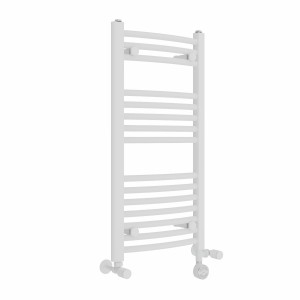 Fjord 800 x 400mm Dual Fuel Curved White Thermostatic Electric Heated Towel Rail