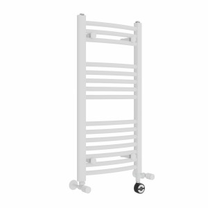Fjord 800 x 400mm Dual Fuel Curved White Thermostatic Electric Heated Towel Rail