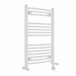 Fjord 800 x 500mm Dual Fuel Curved White Thermostatic Electric Heated Towel Rail