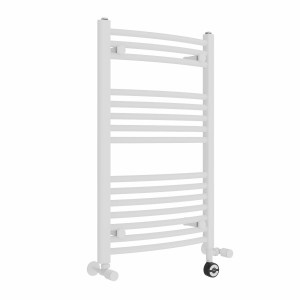 Fjord 800 x 500mm Dual Fuel Curved White Thermostatic Electric Heated Towel Rail