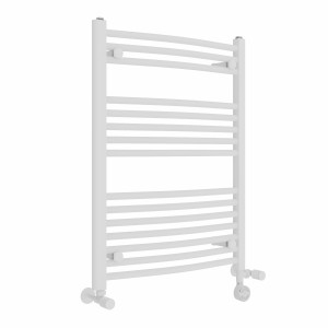 Fjord 800 x 600mm Dual Fuel Curved White Thermostatic Electric Heated Towel Rail