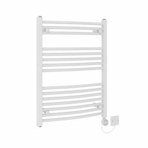 Fjord 800 x 600mm Curved White Thermostatic Electric Heated Towel Rail with White Terma Element