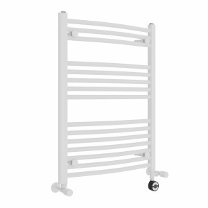 Fjord 800 x 600mm Dual Fuel Curved White Thermostatic Electric Heated Towel Rail