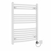 Fjord 800 x 600mm Curved White Thermostatic Electric Heated Towel Rail with Black Terma Element