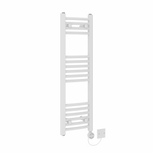 Fjord 1000 x 300mm Curved White Thermostatic Electric Heated Towel Rail with White Terma Element