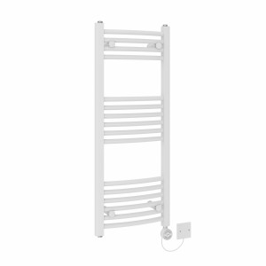 Fjord 1000 x 400mm Curved White Thermostatic Electric Heated Towel Rail with White Terma Element