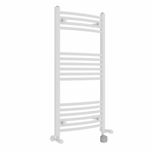 Fjord 1000 x 500mm Dual Fuel Curved White Thermostatic Bluetooth Electric Heated Towel Rail