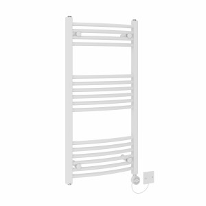 Fjord 1000 x 500mm Curved White Thermostatic Electric Heated Towel Rail with White Terma Element