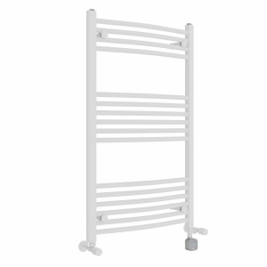 Fjord 1000 x 600mm Dual Fuel Curved White Thermostatic Bluetooth Electric Heated Towel Rail
