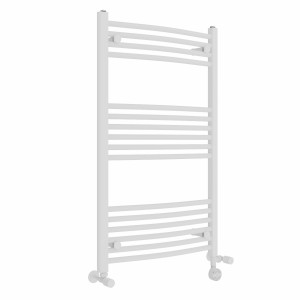 Fjord 1000 x 600mm Dual Fuel Curved White Thermostatic Electric Heated Towel Rail