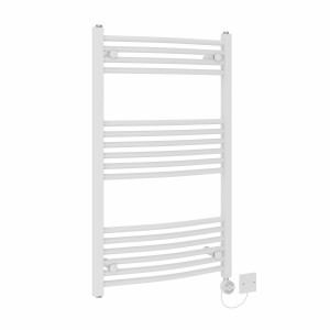 Fjord 1000 x 600mm Curved White Thermostatic Electric Heated Towel Rail with White Terma Element