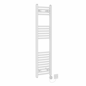 Fjord 1200 x 300mm Curved White Thermostatic Electric Heated Towel Rail with White Terma Element
