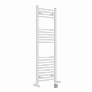Fjord 1200 x 400mm Dual Fuel Curved White Thermostatic Bluetooth Electric Heated Towel Rail