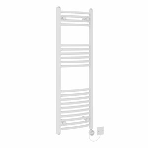 Fjord 1200 x 400mm Curved White Thermostatic Electric Heated Towel Rail with White Terma Element