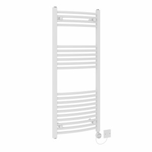 Fjord 1200 x 500mm Curved White Thermostatic Electric Heated Towel Rail with White Terma Element