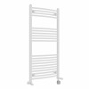 Fjord 1200 x 600mm Dual Fuel Curved White Thermostatic Bluetooth Electric Heated Towel Rail