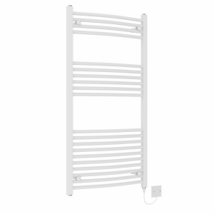 Fjord 1200 x 600mm White Curved Electric Heated Towel Rail
