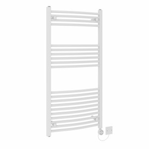 Fjord 1200 x 600mm Curved White Thermostatic Electric Heated Towel Rail with White Terma Element