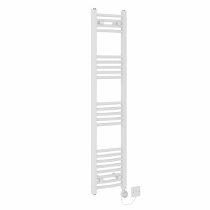 Fjord 1400 x 300mm Curved White Thermostatic Electric Heated Towel Rail with White Terma Element