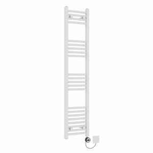 Fjord 1400 x 300mm Curved White Thermostatic Electric Heated Towel Rail with Black Terma Element