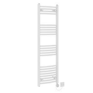 Fjord 1400 x 400mm Curved White Thermostatic Electric Heated Towel Rail with White Terma Element