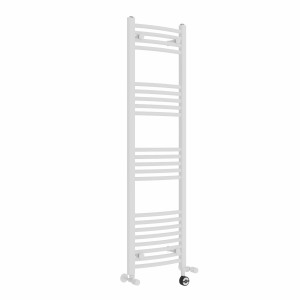 Fjord 1400 x 400mm Dual Fuel Curved White Thermostatic Electric Heated Towel Rail