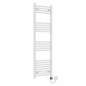 Fjord 1400 x 400mm Curved White Thermostatic Electric Heated Towel Rail with Black Terma Element