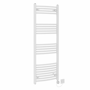 Fjord 1400 x 500mm Curved White Thermostatic Electric Heated Towel Rail with White Terma Element