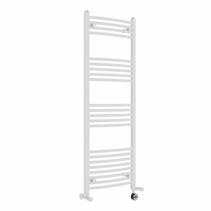 Fjord 1400 x 500mm Dual Fuel Curved White Thermostatic Electric Heated Towel Rail