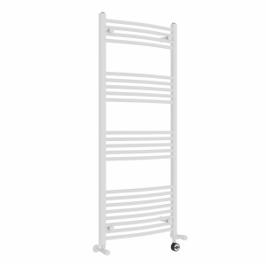 Fjord 1400 x 600mm Dual Fuel Curved White Thermostatic Electric Heated Towel Rail