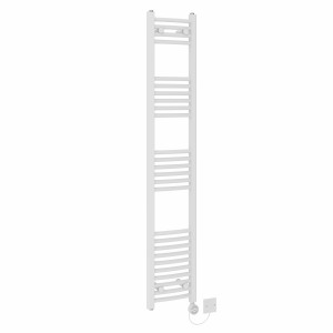 Fjord 1600 x 300mm Curved White Thermostatic Electric Heated Towel Rail with White Terma Element