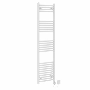 Fjord 1600 x 400mm Curved White Thermostatic Electric Heated Towel Rail with White Terma Element