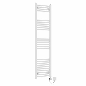 Fjord 1600 x 400mm Curved White Thermostatic Electric Heated Towel Rail with Black Terma Element