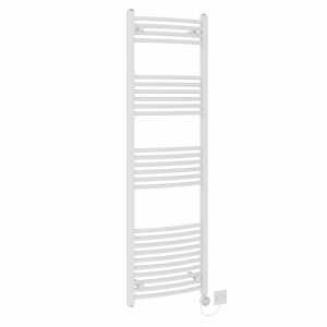 Fjord 1600 x 500mm Curved White Thermostatic Electric Heated Towel Rail with White Terma Element