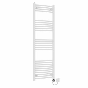Fjord 1600 x 500mm Curved White Thermostatic Electric Heated Towel Rail with Black Terma Element